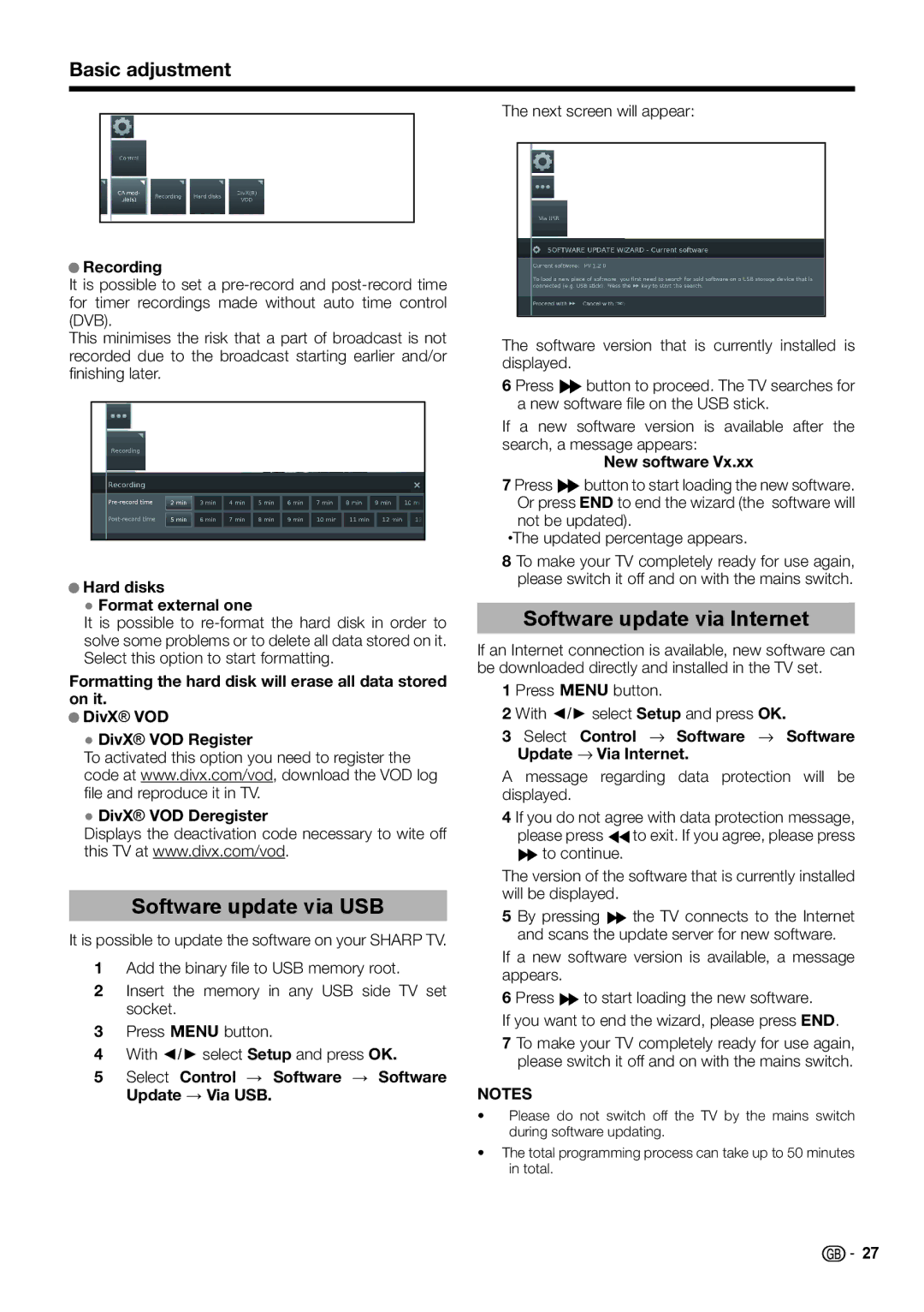 Sharp LCD COLOUR TELEVISION operation manual Software update via USB, Software update via Internet 