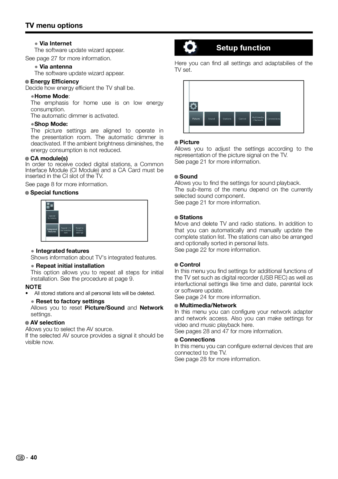 Sharp LCD COLOUR TELEVISION operation manual Setup function 