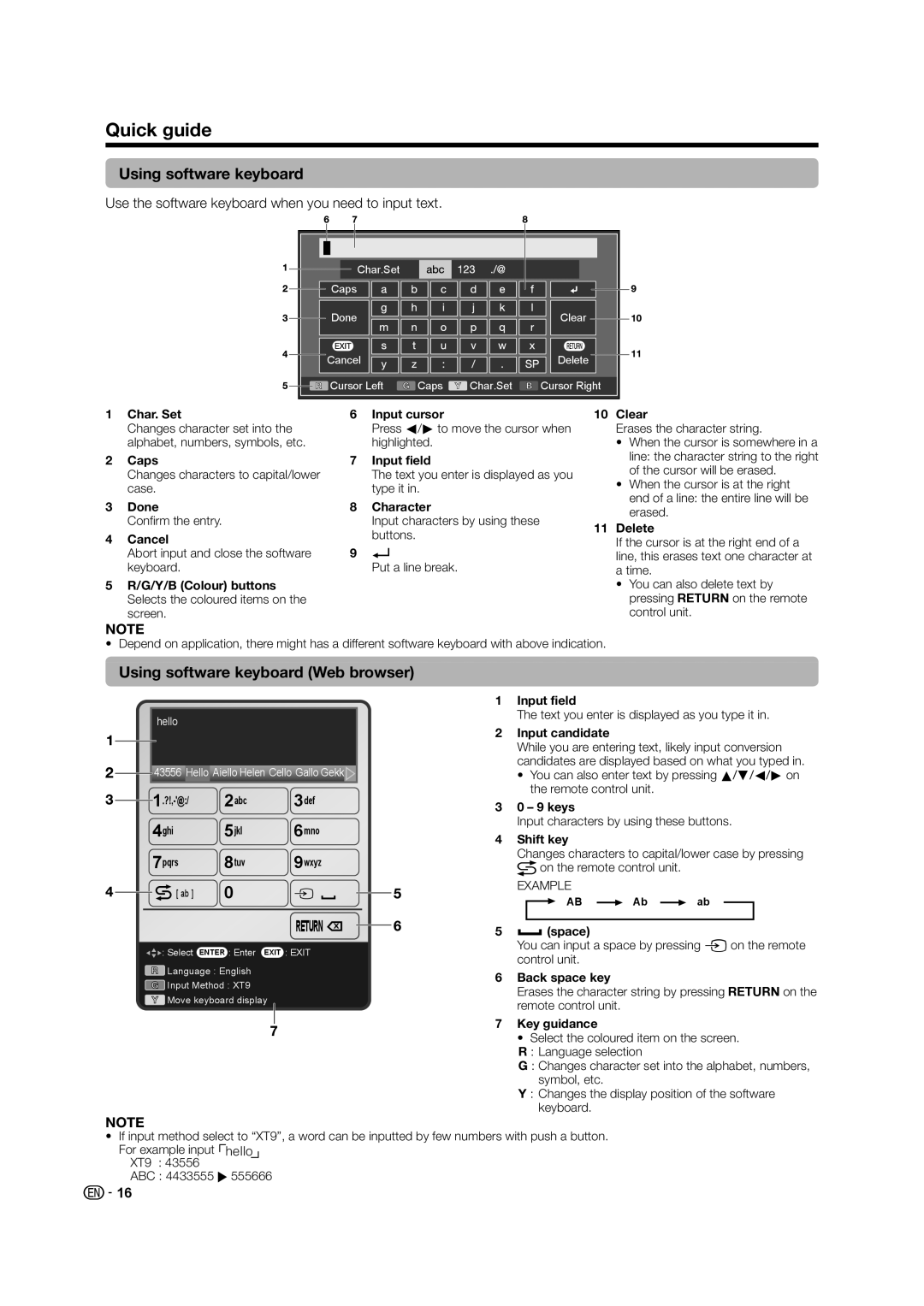 Sharp LED TV Using software keyboard Web browser, Use the software keyboard when you need to input text 