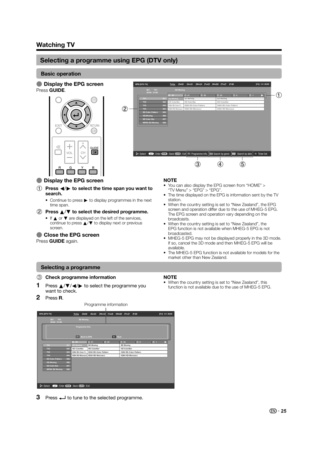 Sharp LED TV operation manual Watching TV Selecting a programme using EPG DTV only, Basic operation EDisplay the EPG screen 