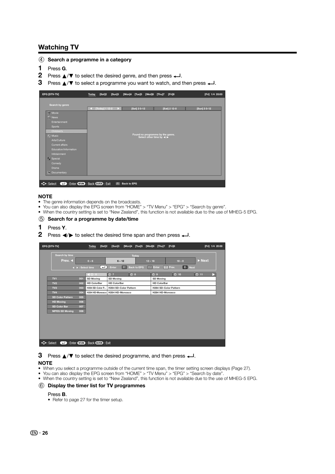 Sharp LED TV operation manual Search a programme in a category, Search for a programme by date/time, Press B 