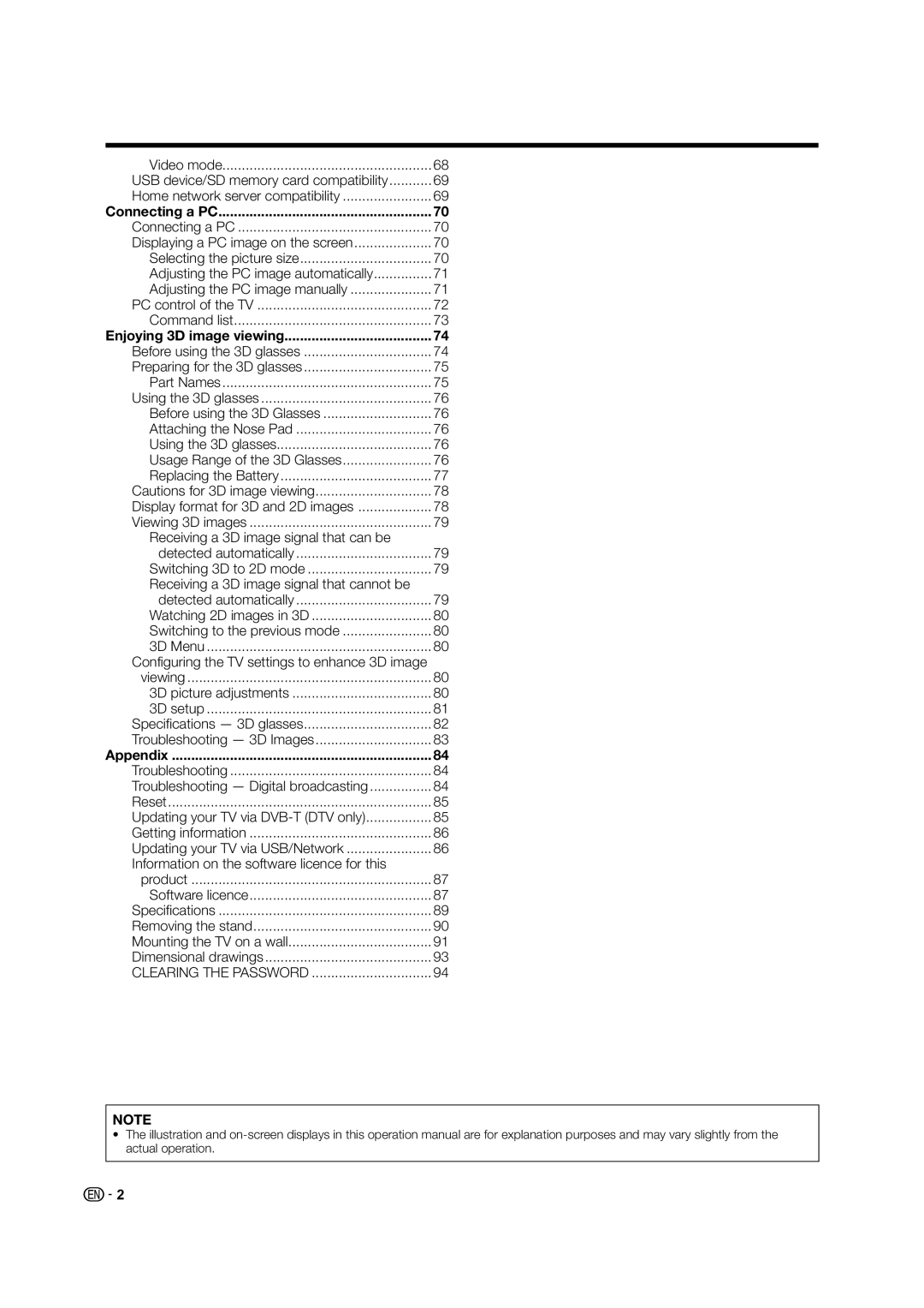 Sharp LED TV operation manual Connecting a PC, Enjoying 3D image viewing, Appendix 