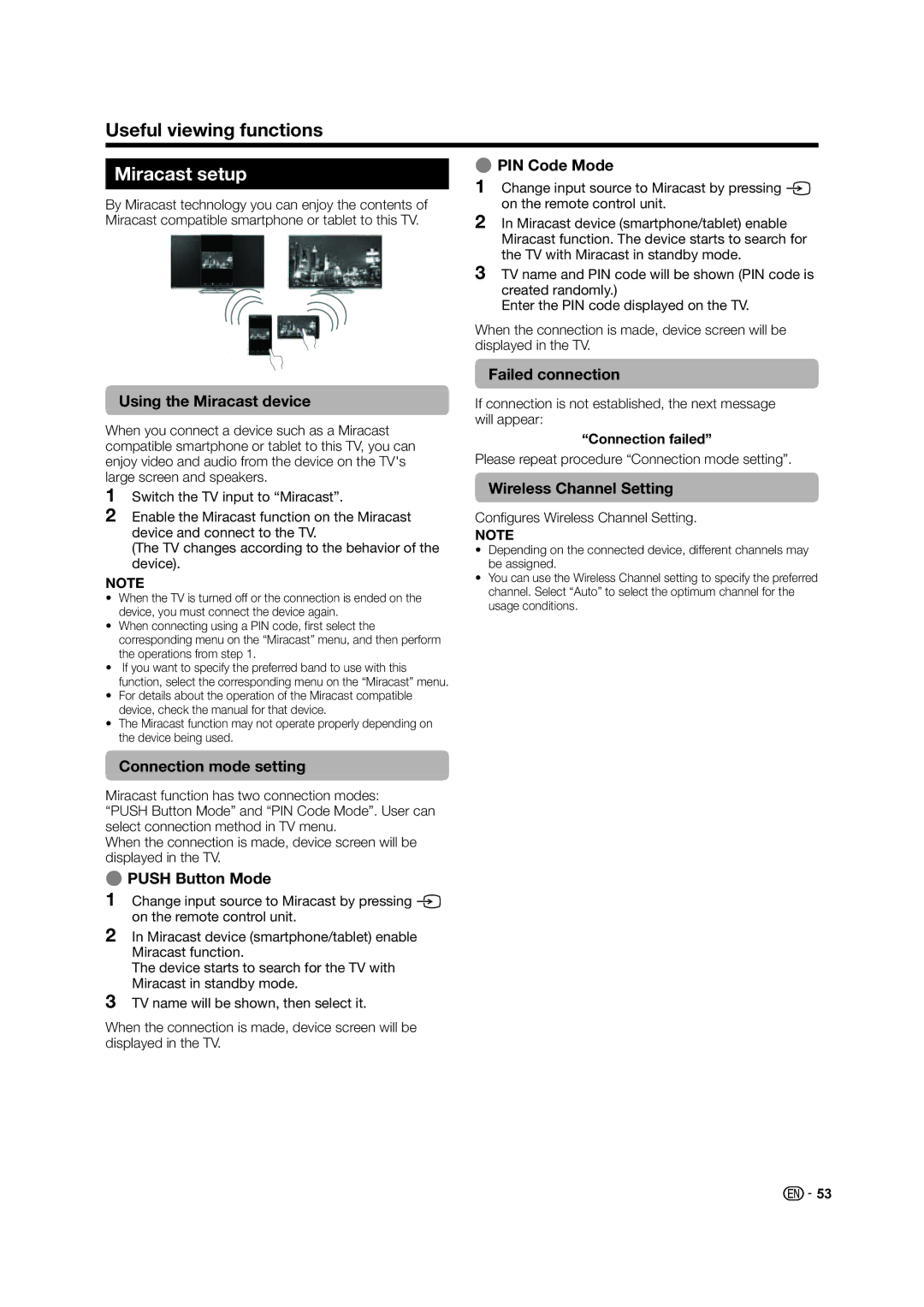 Sharp LED TV operation manual Miracast setup 