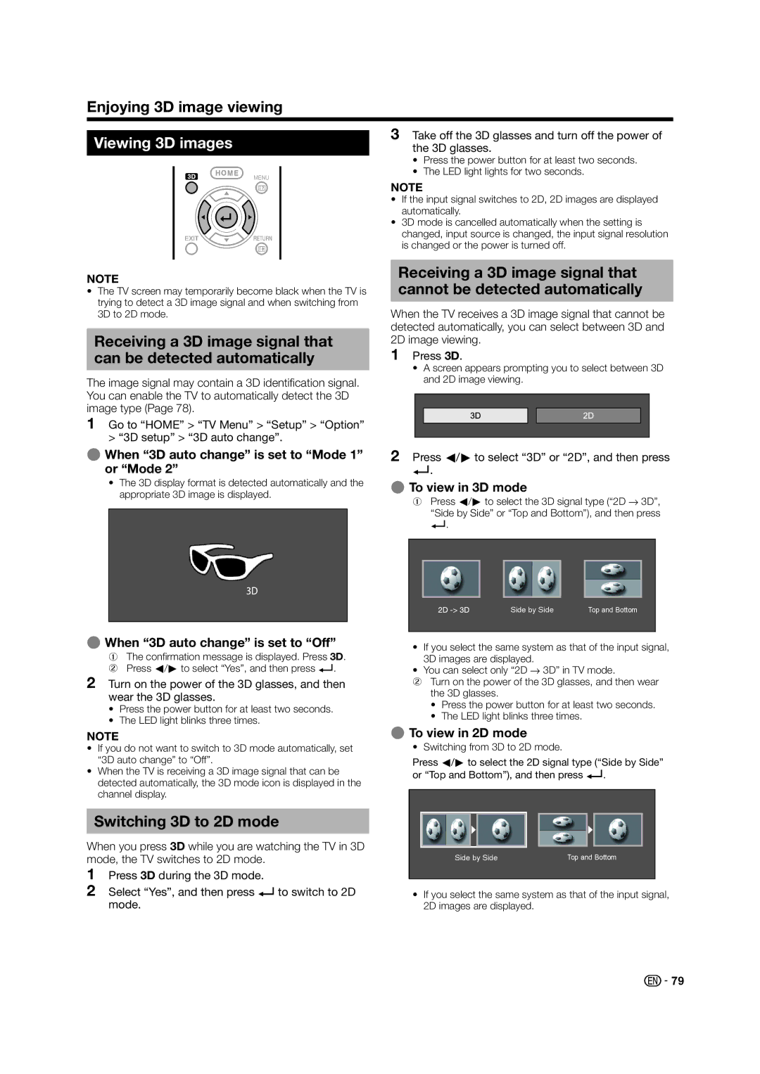 Sharp LED TV operation manual Viewing 3D images, Switching 3D to 2D mode 