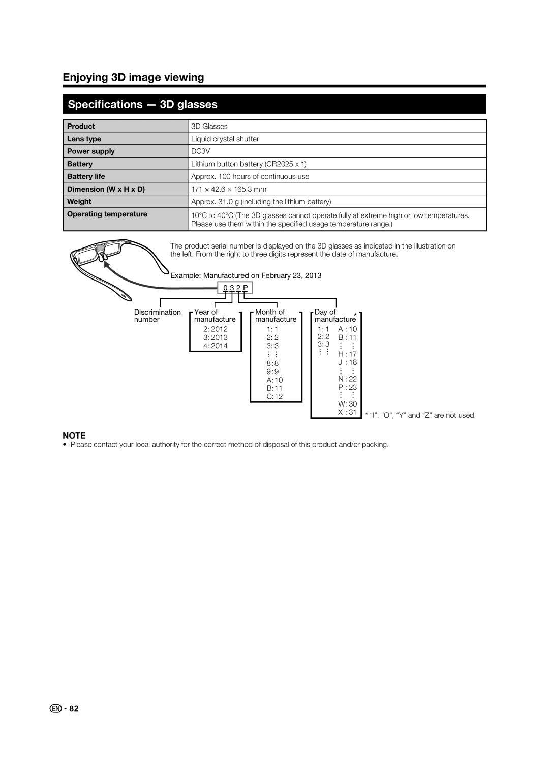 Sharp LED TV operation manual Specifications 3D glasses 