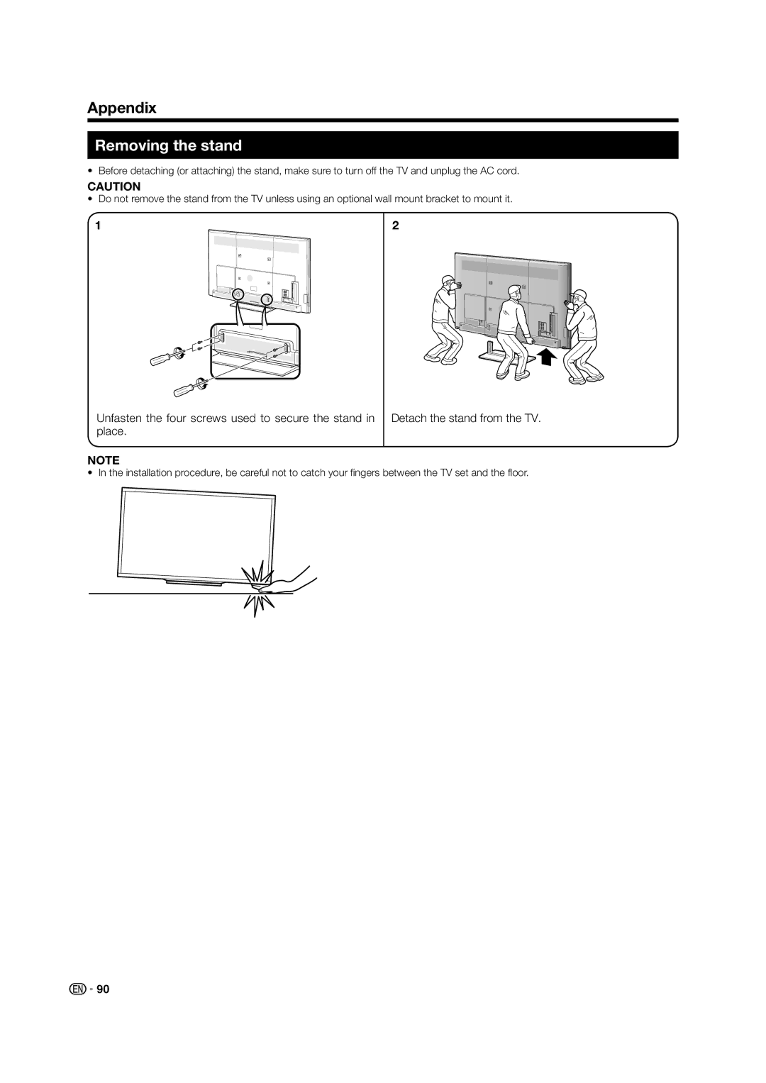 Sharp LED TV operation manual Removing the stand 