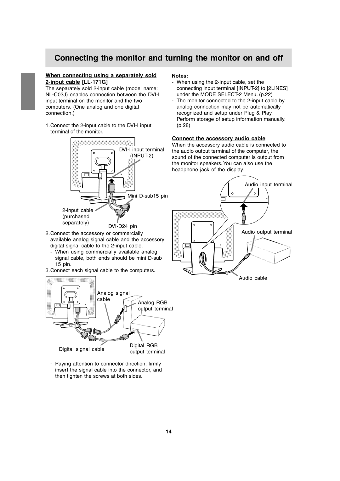 Sharp LL-171G, LL-171A operation manual Connect the accessory audio cable 