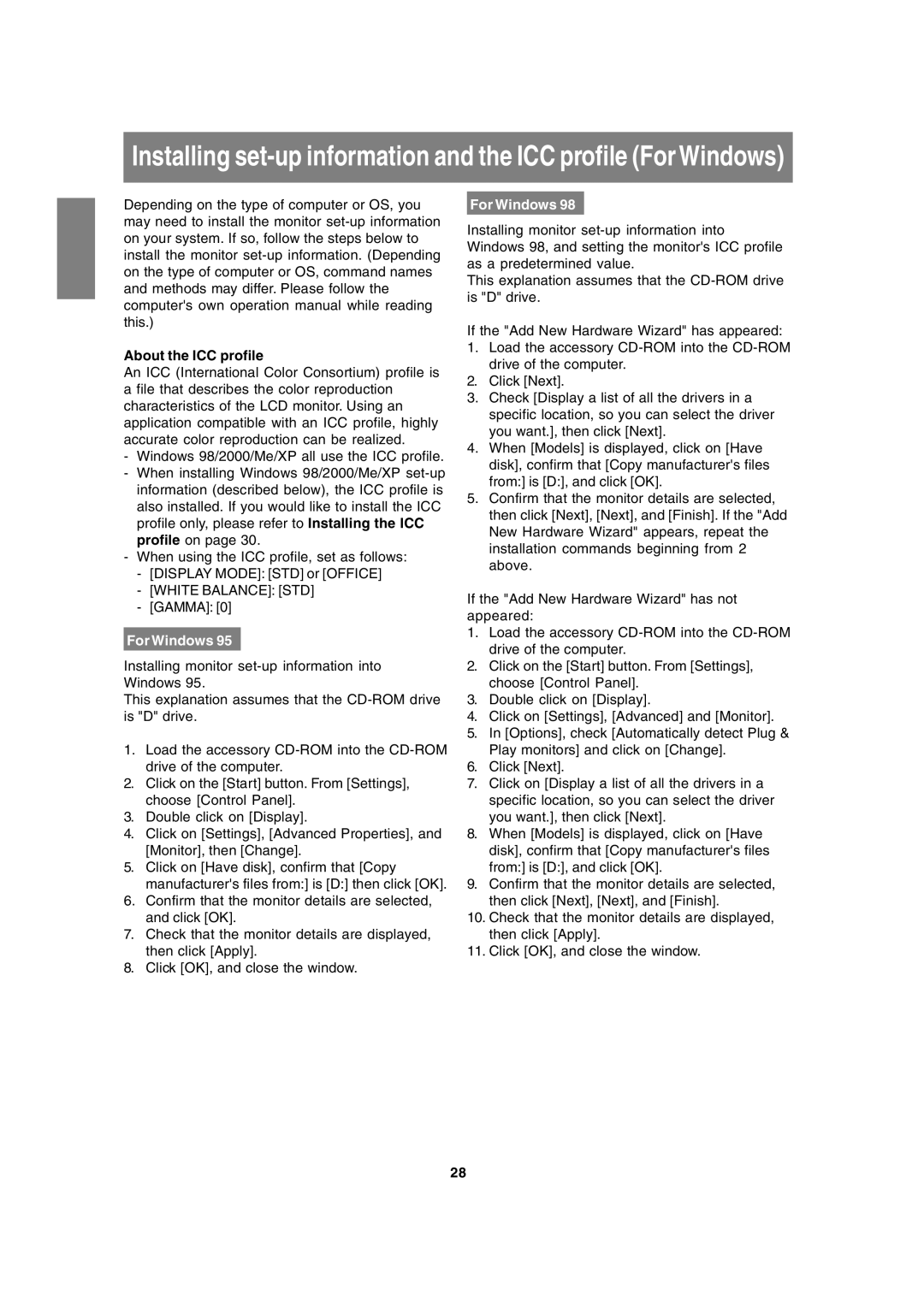 Sharp LL-171G, LL-171A operation manual About the ICC profile, For Windows 