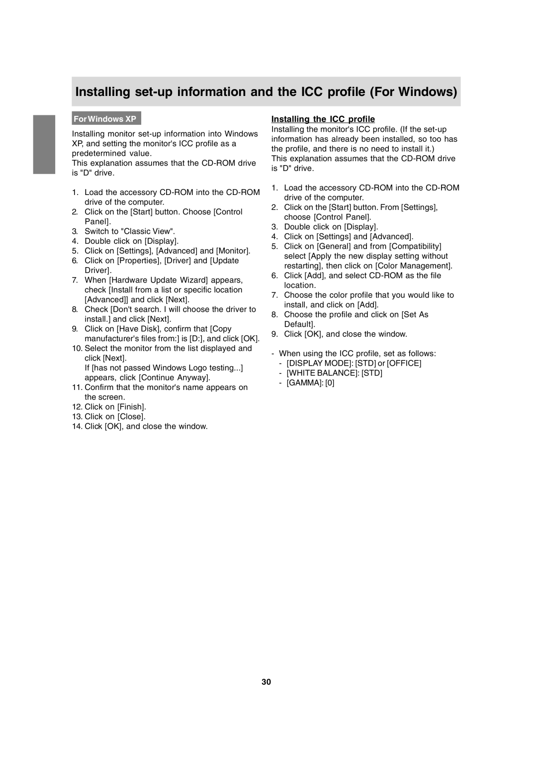 Sharp LL-171G, LL-171A operation manual Installing the ICC profile 