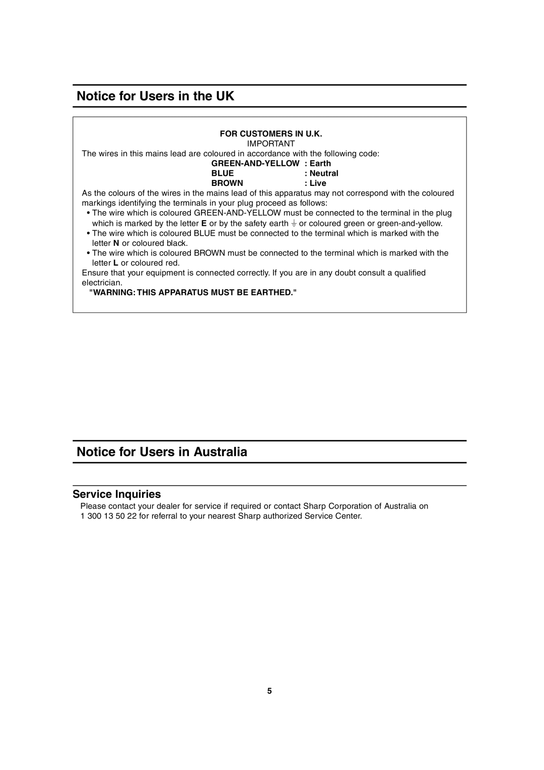 Sharp LL-171A, LL-171G operation manual Service Inquiries, For Customers in U.K, Blue, Brown 