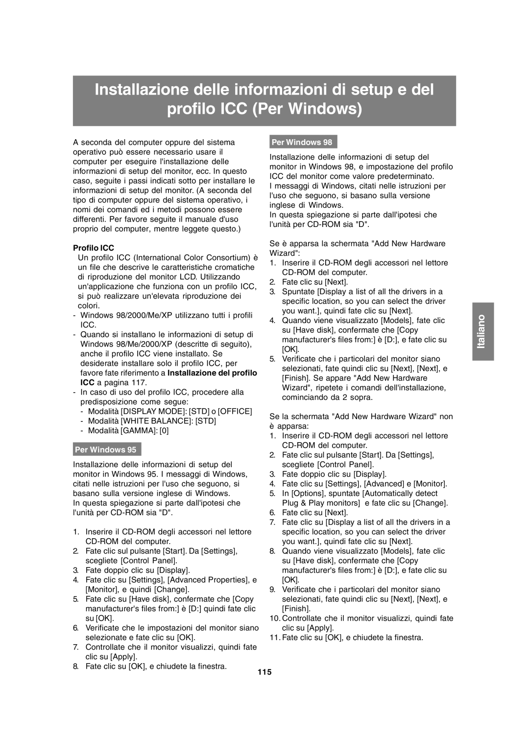 Sharp LL-172A, LL-172G operation manual Profilo ICC, 115 