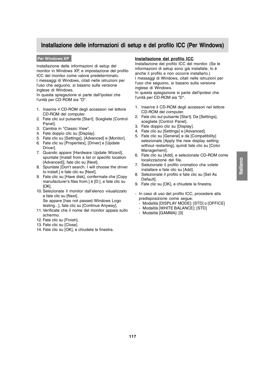 Sharp LL-172A, LL-172G operation manual Installazione del profilo ICC, 117 