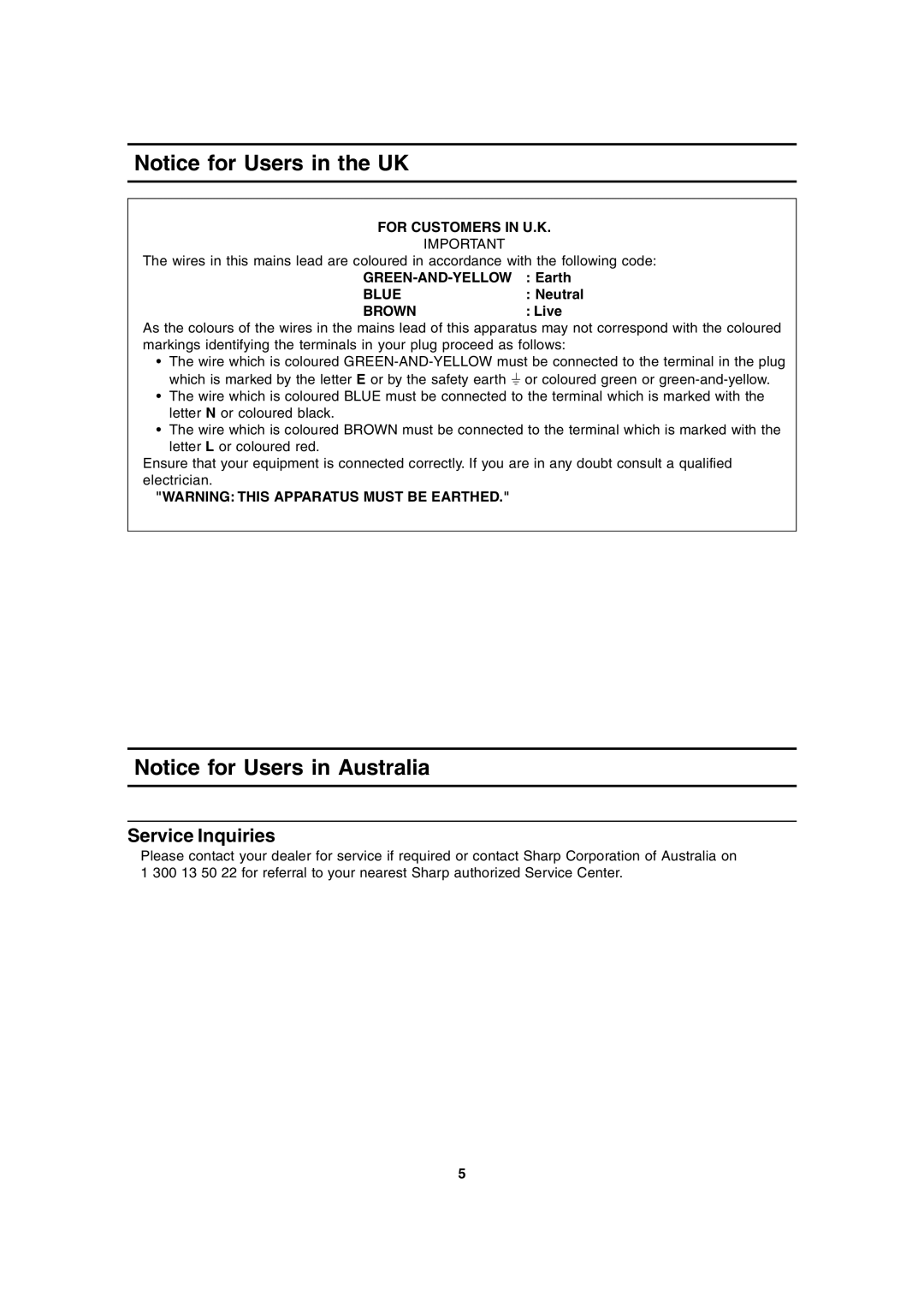 Sharp LL-172A, LL-172G operation manual Service Inquiries, For Customers in U.K, Blue, Brown 