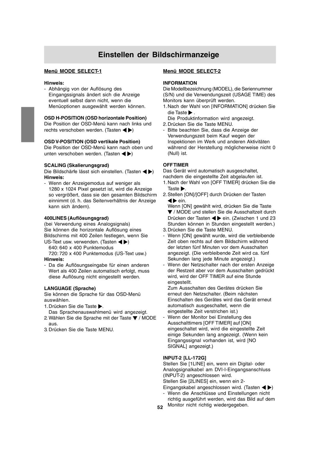 Sharp LL-172G, LL-172A operation manual Menü Mode SELECT-1, Menü Mode SELECT-2 