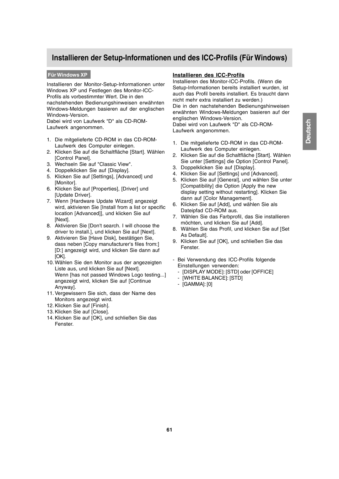 Sharp LL-172A, LL-172G operation manual Installieren des ICC-Profils 