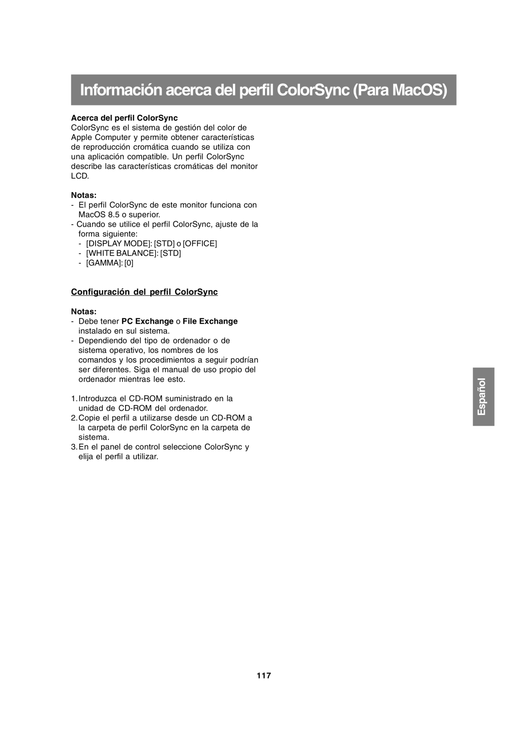 Sharp LL-191A operation manual Configuración del perfil ColorSync, Acerca del perfil ColorSync, 117 