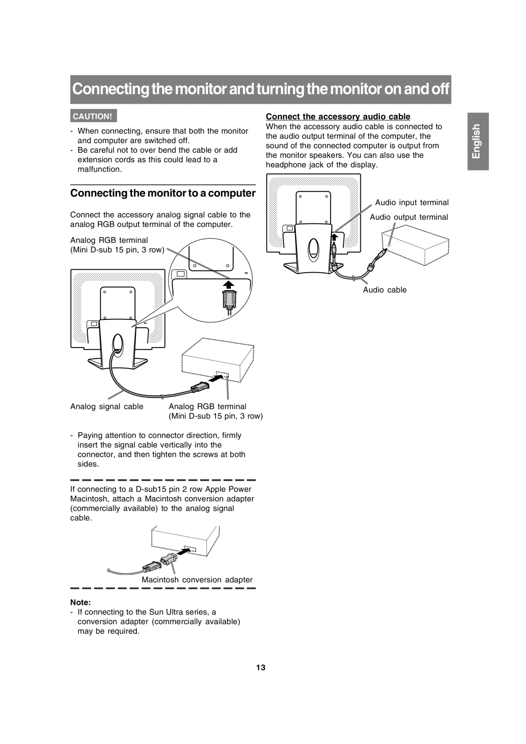 Sharp LL-191A operation manual Connecting the monitor to a computer, Connect the accessory audio cable 