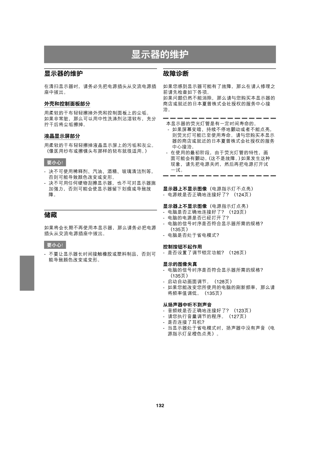 Sharp LL-191A operation manual 显示器的维护, 132 