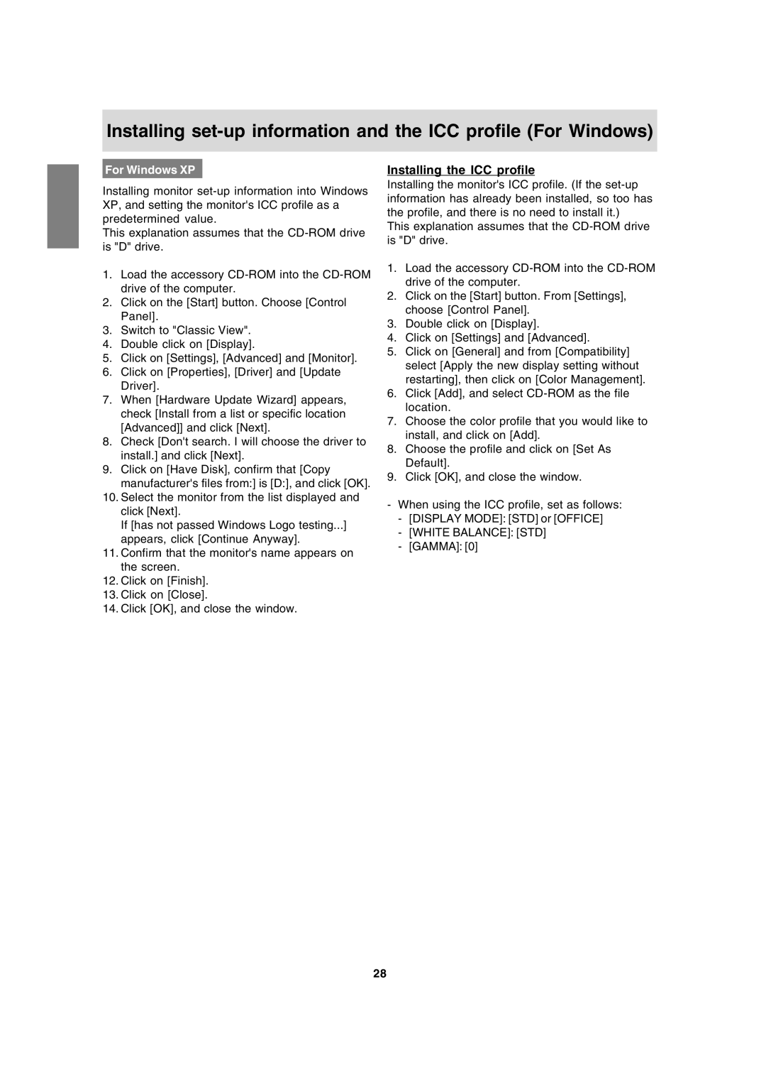 Sharp LL-191A operation manual Installing the ICC profile, For Windows XP 