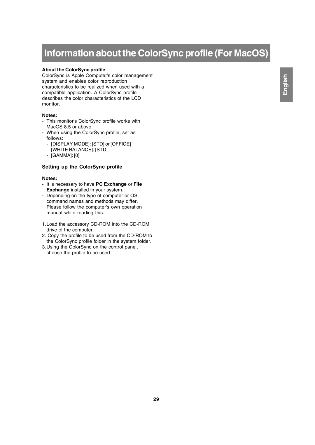 Sharp LL-191A operation manual Setting up the ColorSync profile, About the ColorSync profile 