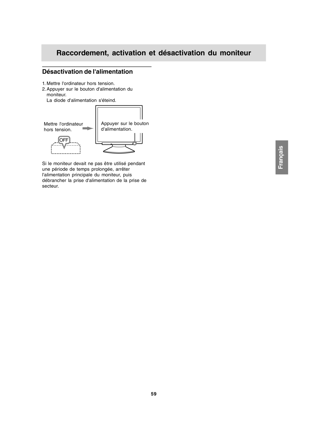 Sharp LL-191A operation manual Désactivation de lalimentation 