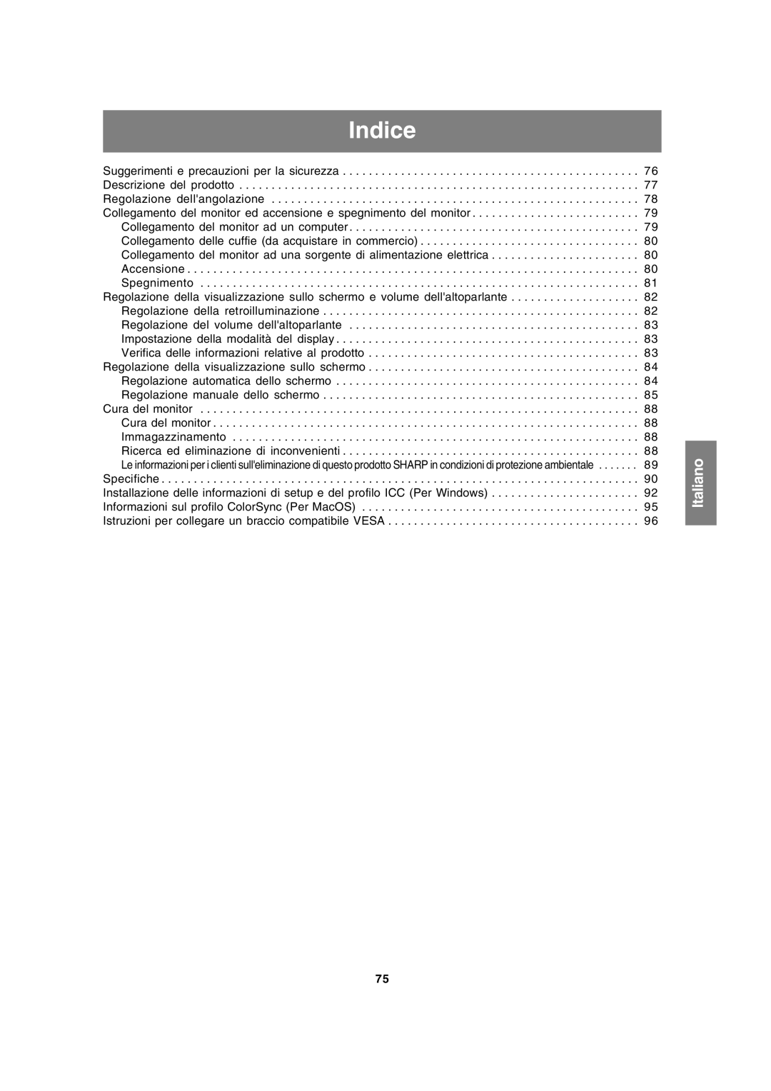 Sharp LL-191A operation manual Indice 