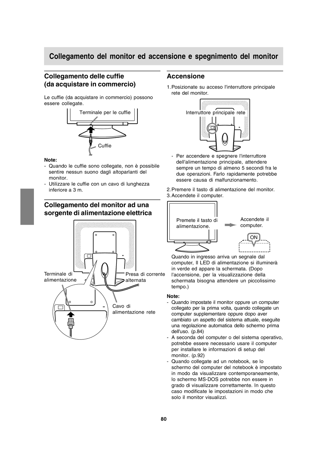 Sharp LL-191A operation manual Collegamento delle cuffie da acquistare in commercio, Accensione 