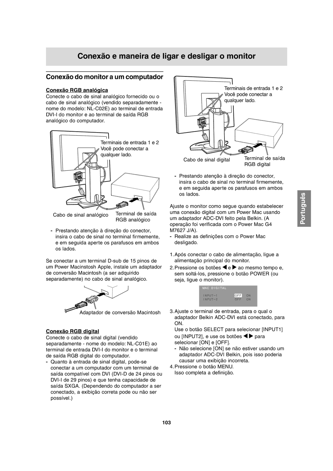 Sharp LL-H1813 Conexão e maneira de ligar e desligar o monitor, Conexão do monitor a um computador, Conexão RGB analógica 