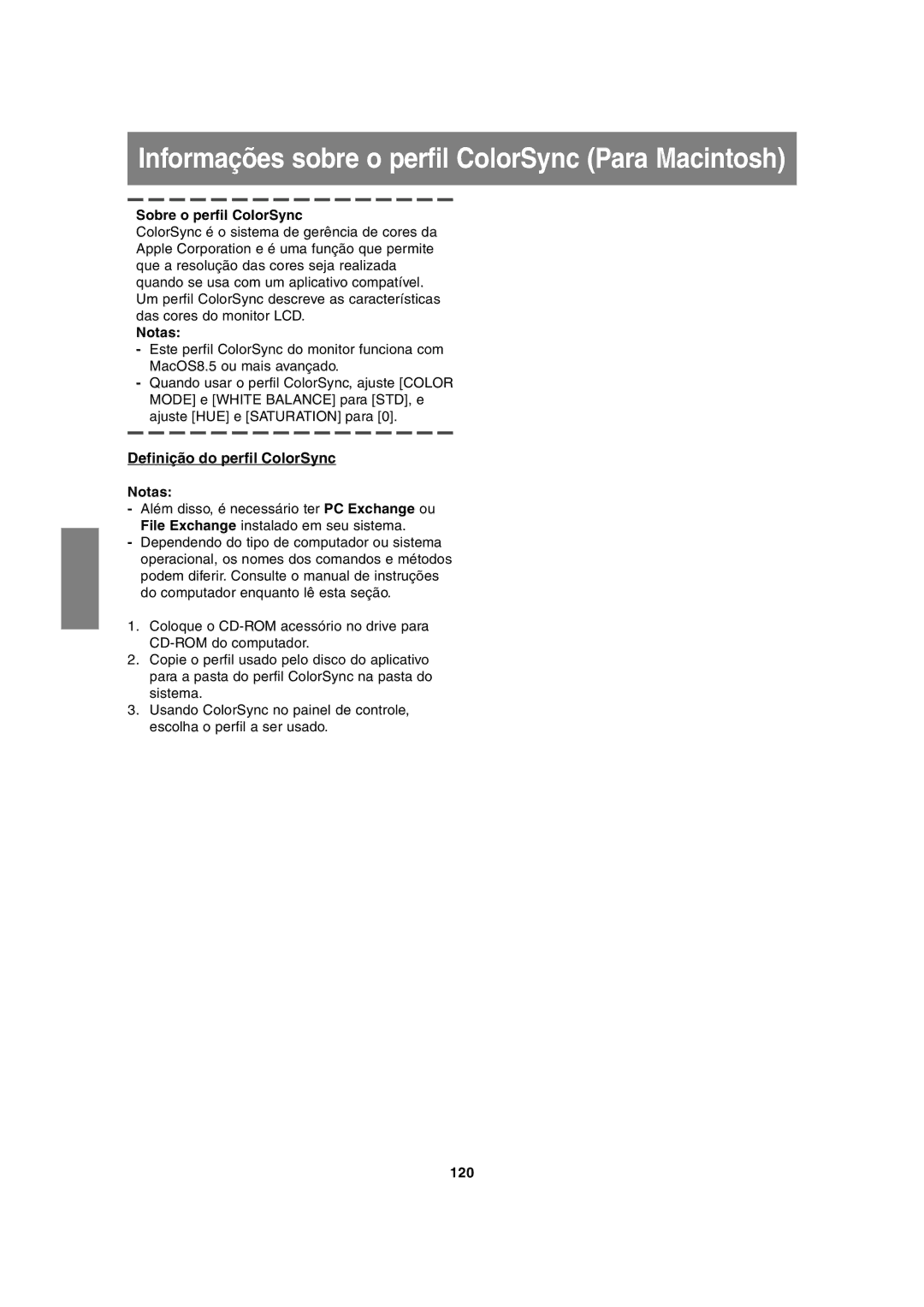 Sharp LL-H1813 operation manual Definição do perfil ColorSync, Sobre o perfil ColorSync, 120 