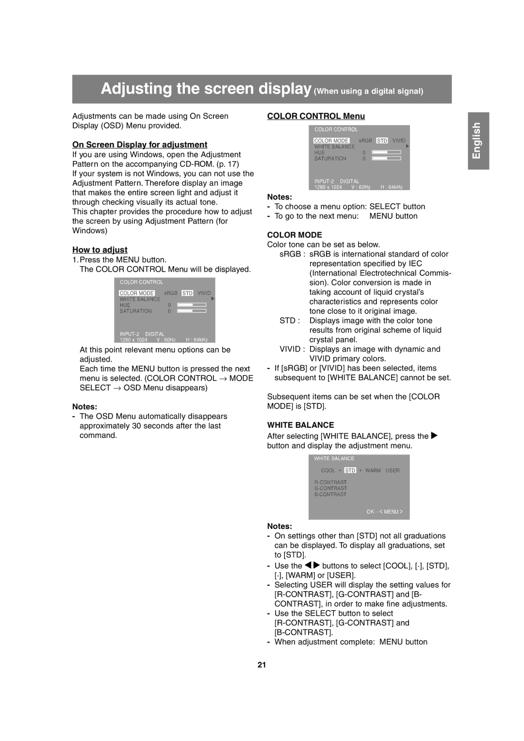 Sharp LL-H1813 operation manual Adjusting the screen display When using a digital signal 