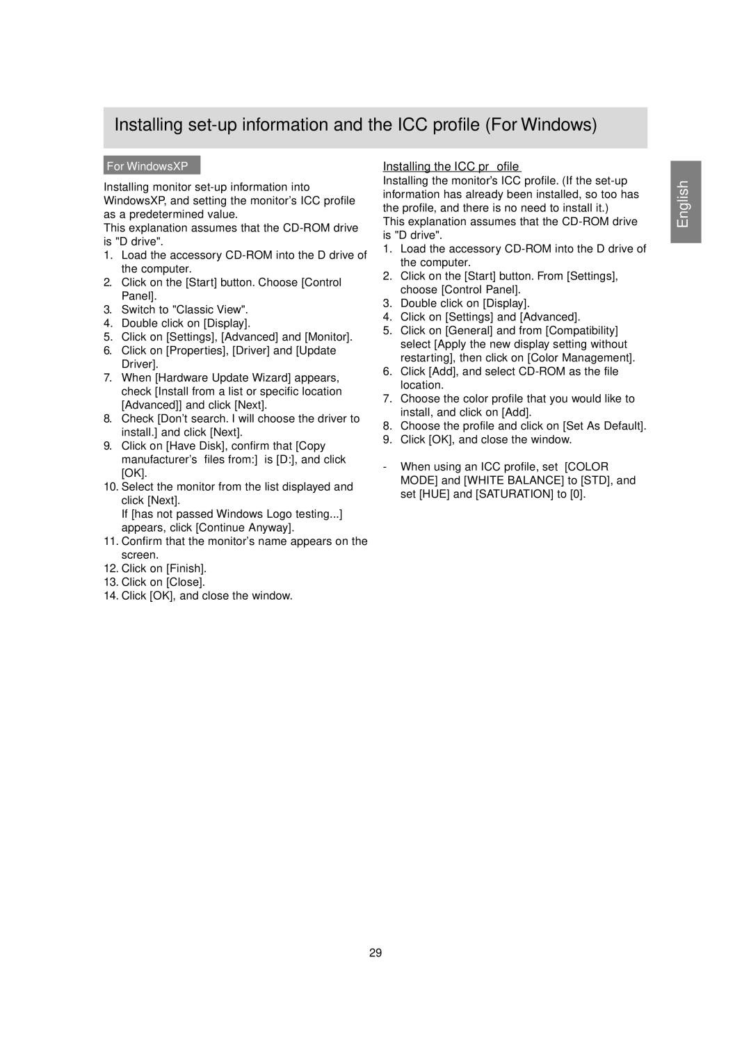 Sharp LL-H1813 operation manual Installing the ICC profile, For WindowsXP 