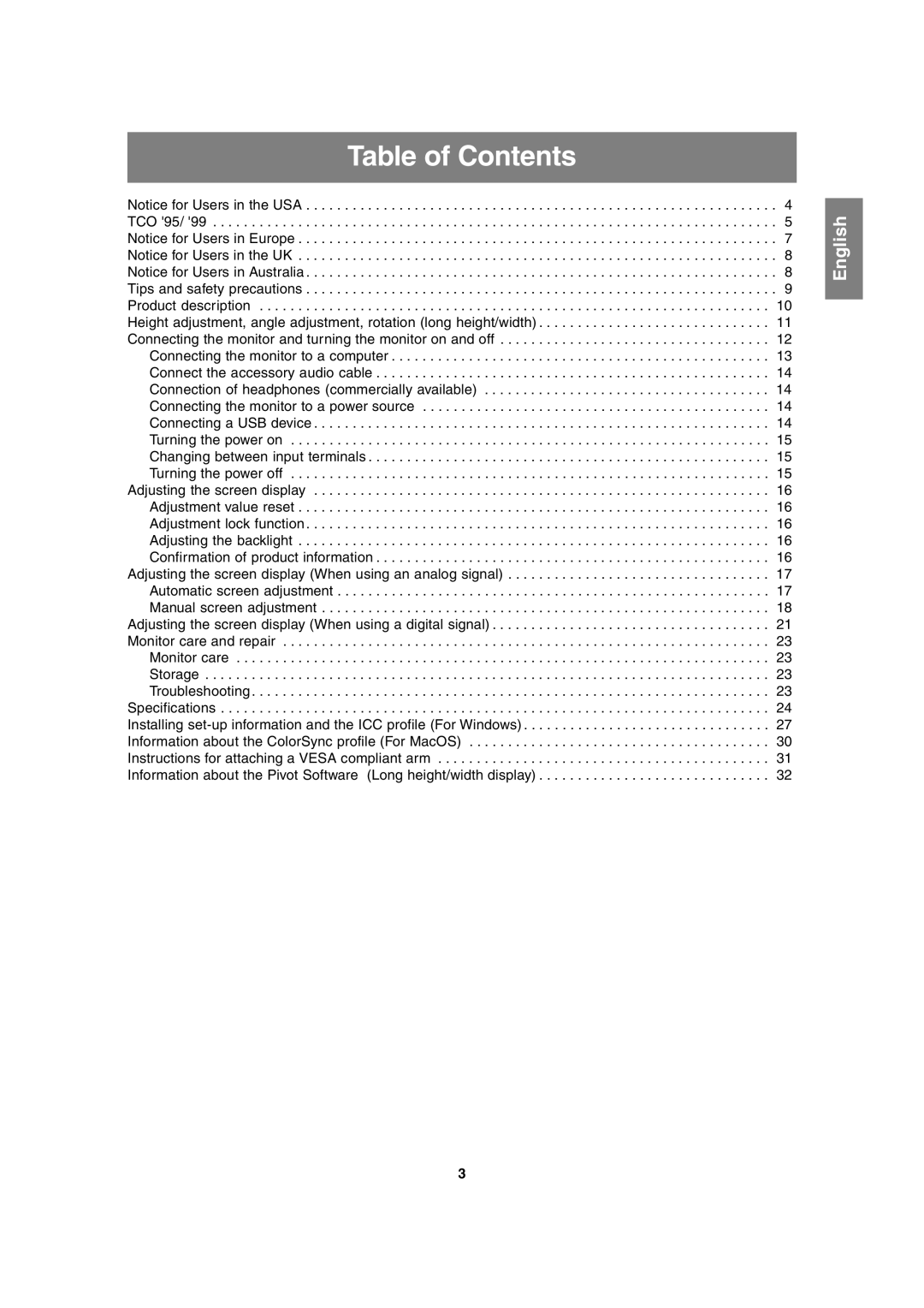 Sharp LL-H1813 operation manual Table of Contents 