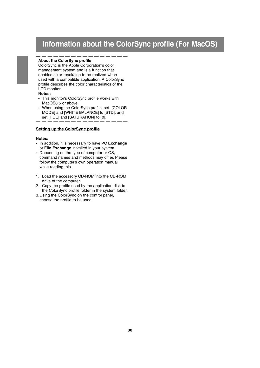 Sharp LL-H1813 operation manual Information about the ColorSync profile For MacOS, Setting up the ColorSync profile 