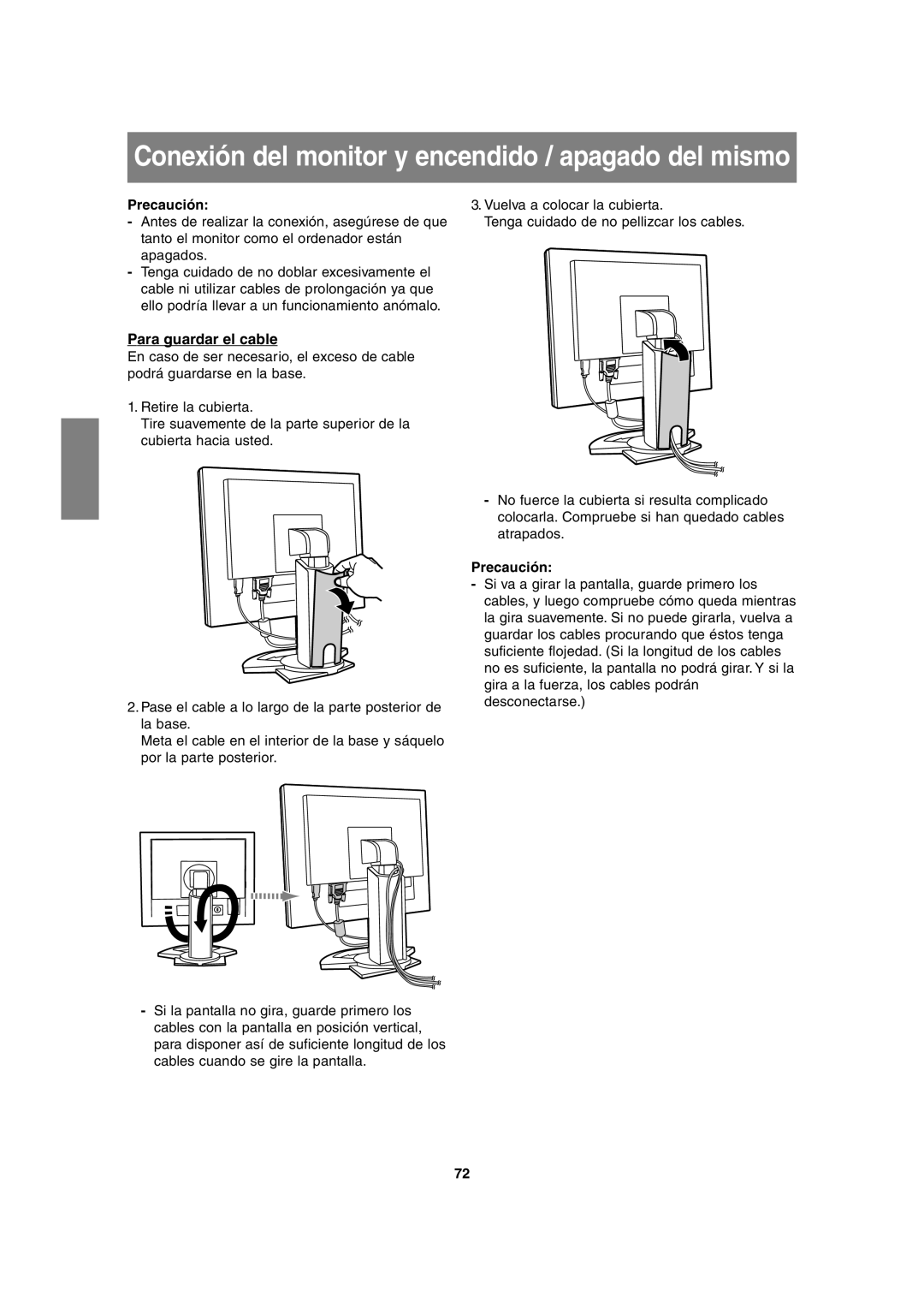 Sharp LL-H1813 operation manual Conexión del monitor y encendido / apagado del mismo, Para guardar el cable 