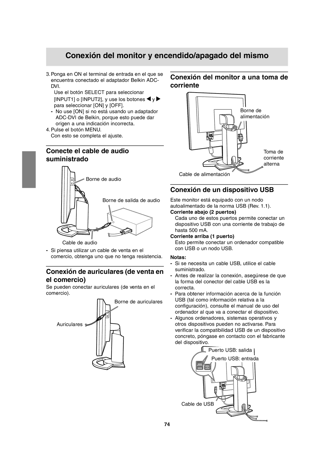 Sharp LL-H1813 operation manual Conecte el cable de audio suministrado, Conexión de auriculares de venta en el comercio 