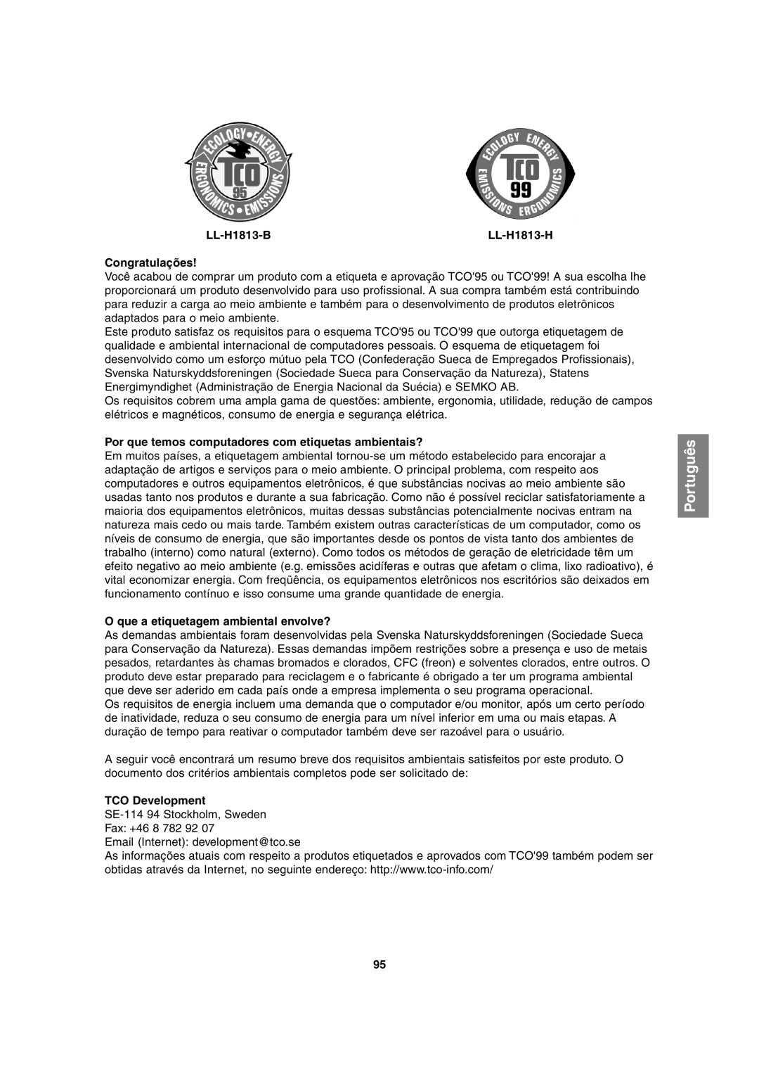 Sharp operation manual LL-H1813-B LL-H1813-H Congratulações, Por que temos computadores com etiquetas ambientais? 