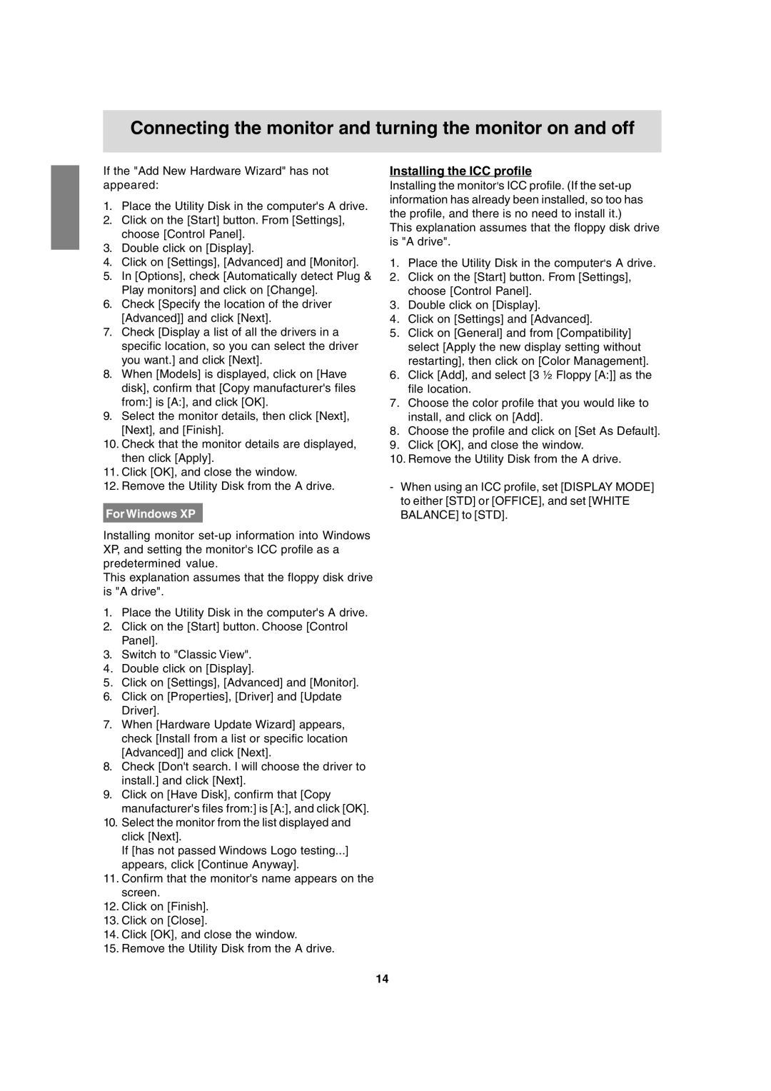 Sharp LL-T15A4 operation manual Installing the ICC profile, For Windows XP 