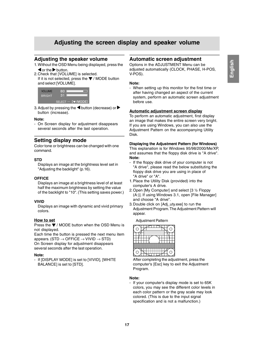 Sharp LL-T15A4 Adjusting the screen display and speaker volume, Adjusting the speaker volume, Setting display mode 