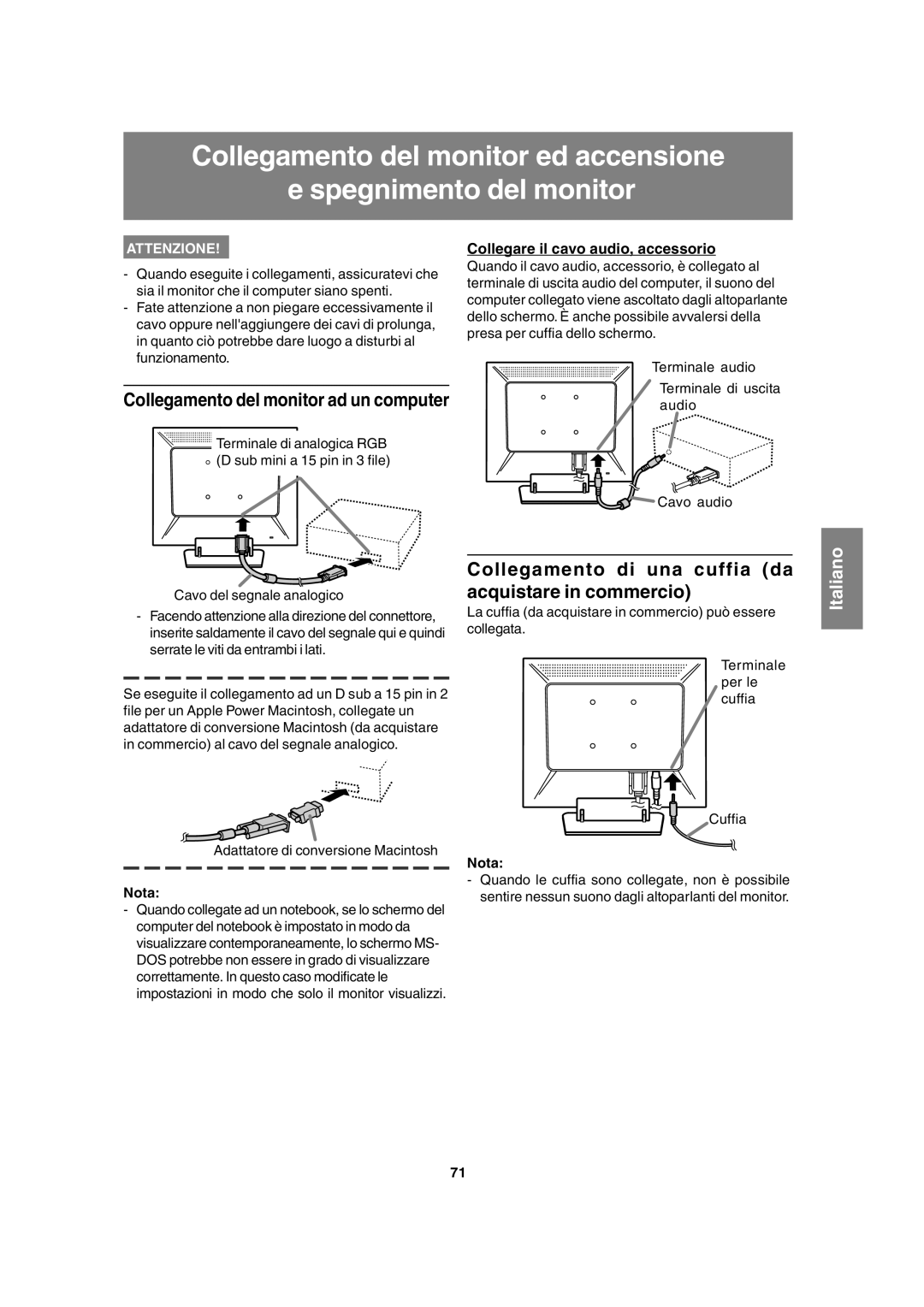 Sharp LL-T15A4 Collegamento di una cuffia da acquistare in commercio, Collegare il cavo audio, accessorio, Nota 