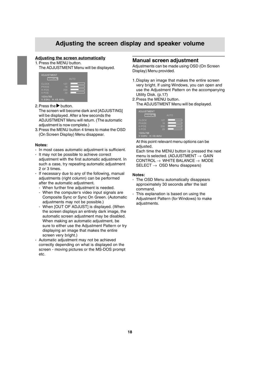 Sharp LL-T15A4 operation manual Manual screen adjustment, Adjusting the screen automatically 