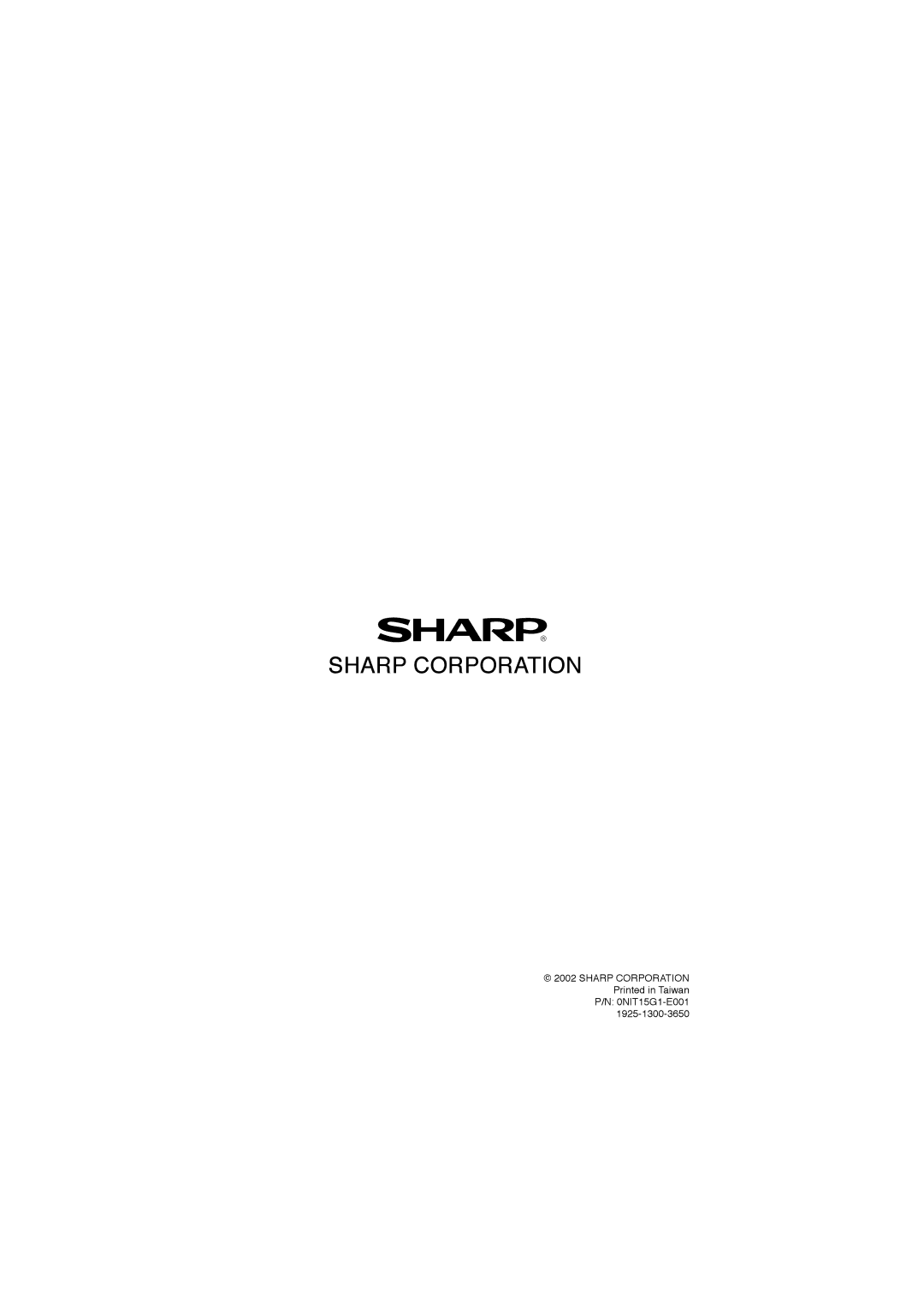 Sharp LL-T15G1, LL-E15G1 operation manual Sharp Corporation 