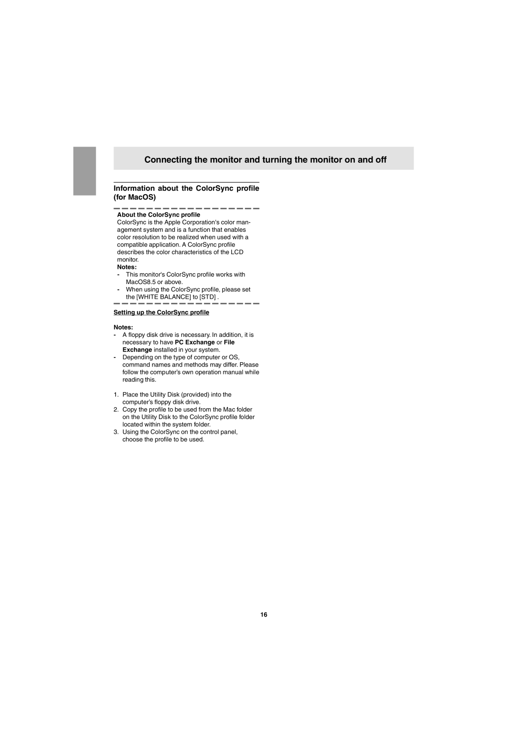 Sharp LL-T15G1, LL-E15G1 operation manual Information about the ColorSync profile for MacOS, About the ColorSync profile 