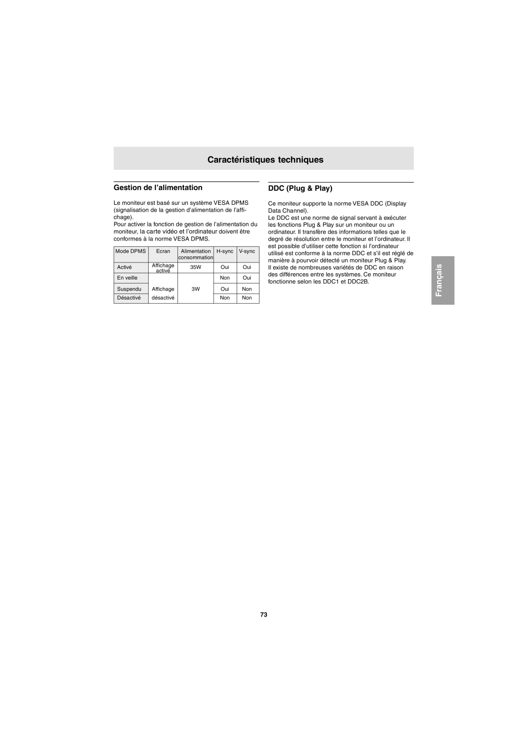 Sharp LL-E15G1, LL-T15G1 operation manual Gestion de l’alimentation 