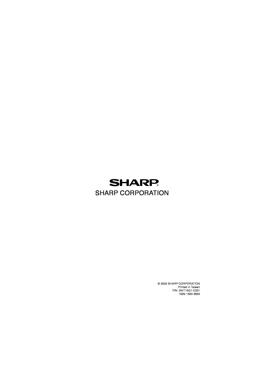 Sharp LL-T15G1, LL-E15G1 operation manual Sharp Corporation, SHARP CORPORATION Printed in Taiwan P/N 0NIT15G1-E001 