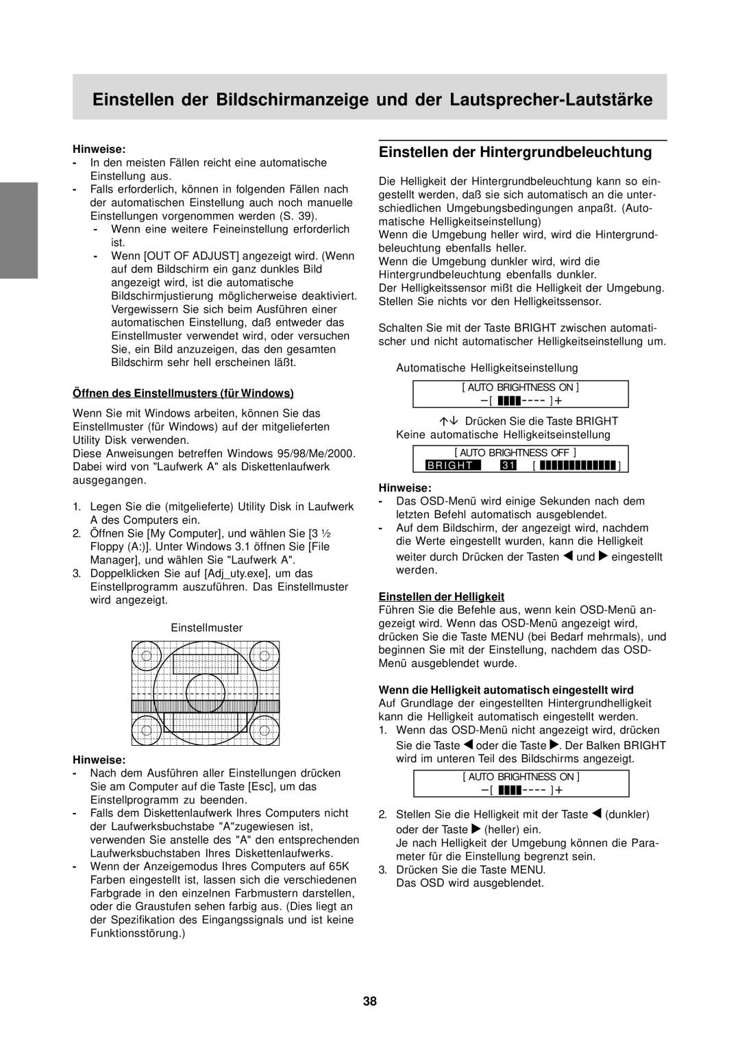 Sharp LL-T15S1 Einstellen der Hintergrundbeleuchtung, Öffnen des Einstellm usters für Windows, Einstellen der Helligkeit 