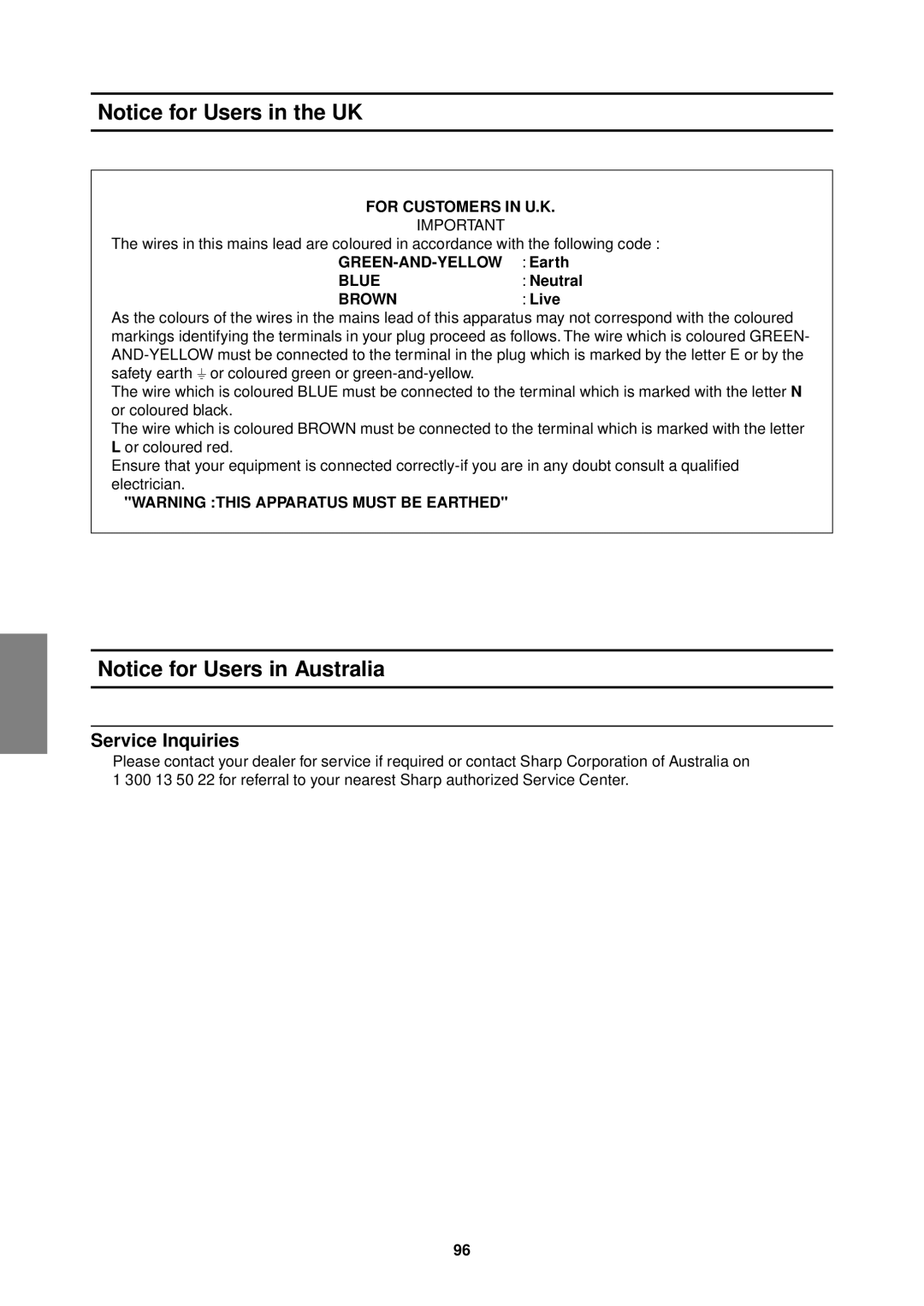 Sharp LL-T15S1 operation manual Service Inquiries 