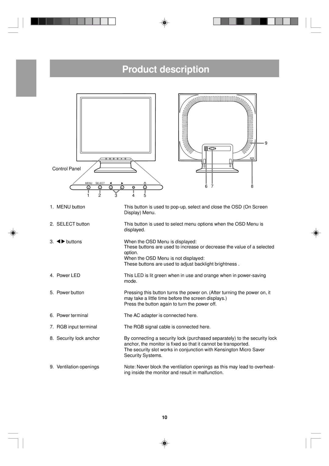 Sharp LL-T15V1 operation manual Product description 