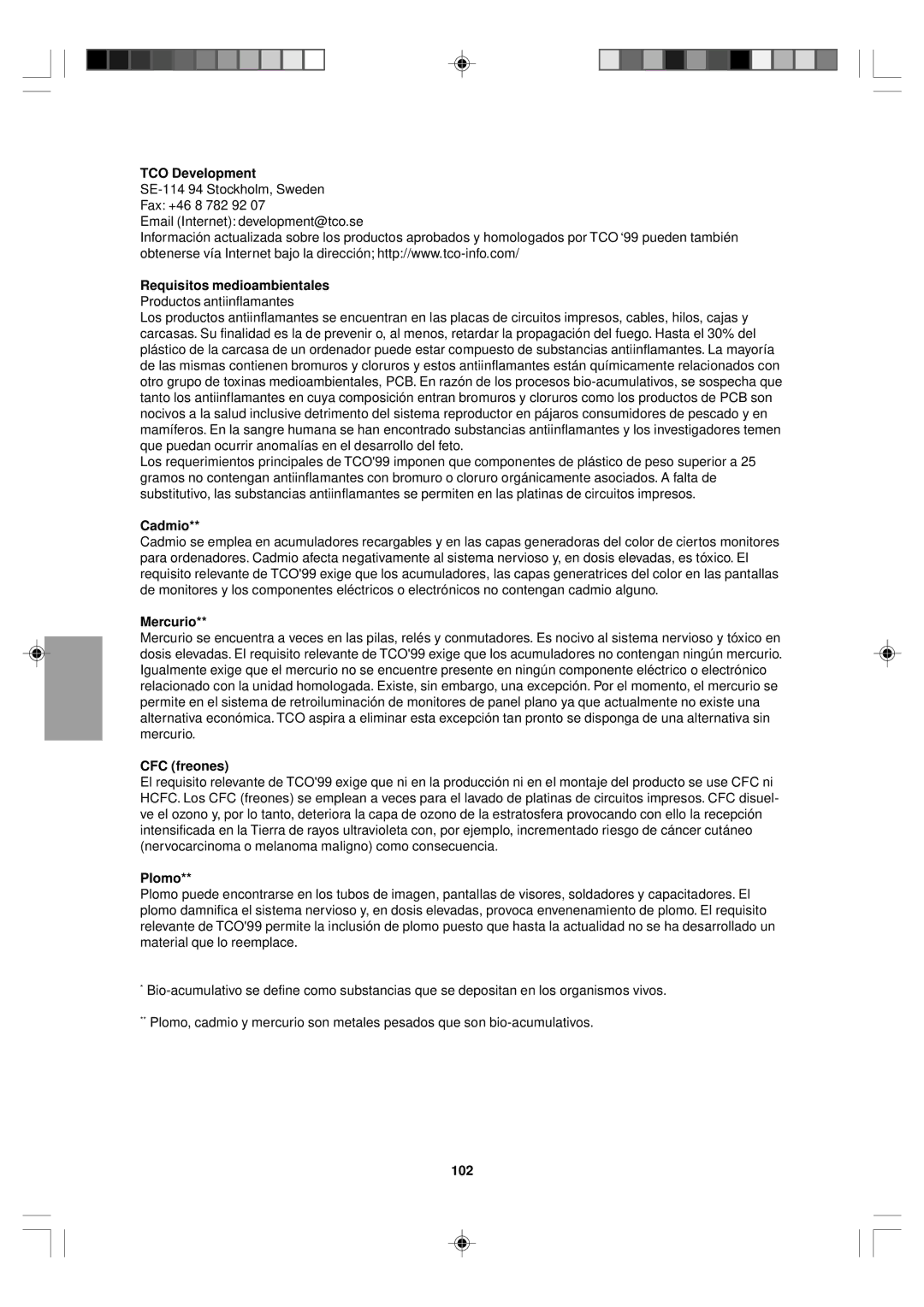 Sharp LL-T15V1 operation manual Requisitos medioambientales, CFC freones, Plomo, 102 