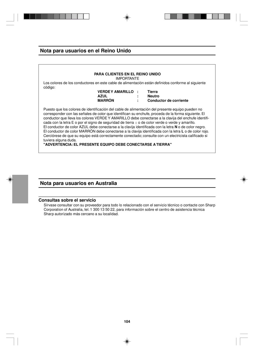 Sharp LL-T15V1 Nota para usuarios en el Reino Unido, Nota para usuarios en Australia, Consultas sobre el servicio 