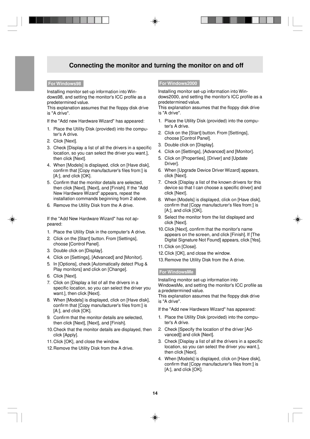 Sharp LL-T15V1 operation manual For Windows98 For Windows2000 